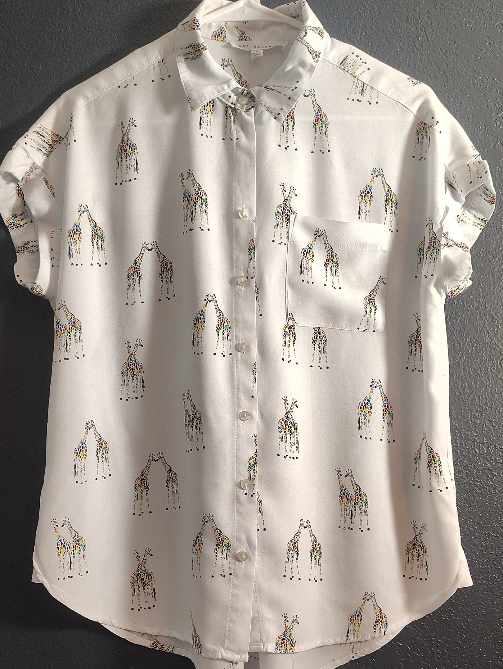 Jane +Delancey Rainbow Mosaic Giraffe Print Button Up Shirt Size Small